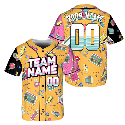 Custom Retro Yellow Music Doodle Style Baseball Jersey