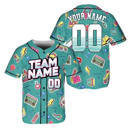 Custom Retro Green Music Doodle Style Baseball Jersey