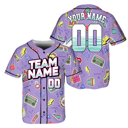 Custom Retro Purple Music Doodle Style Baseball Jersey