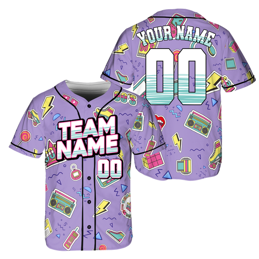 Custom Retro Purple Music Doodle Style Baseball Jersey