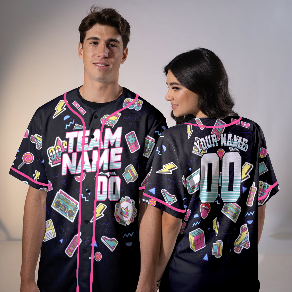 Custom Retro Black Music Doodle Style Baseball Jersey