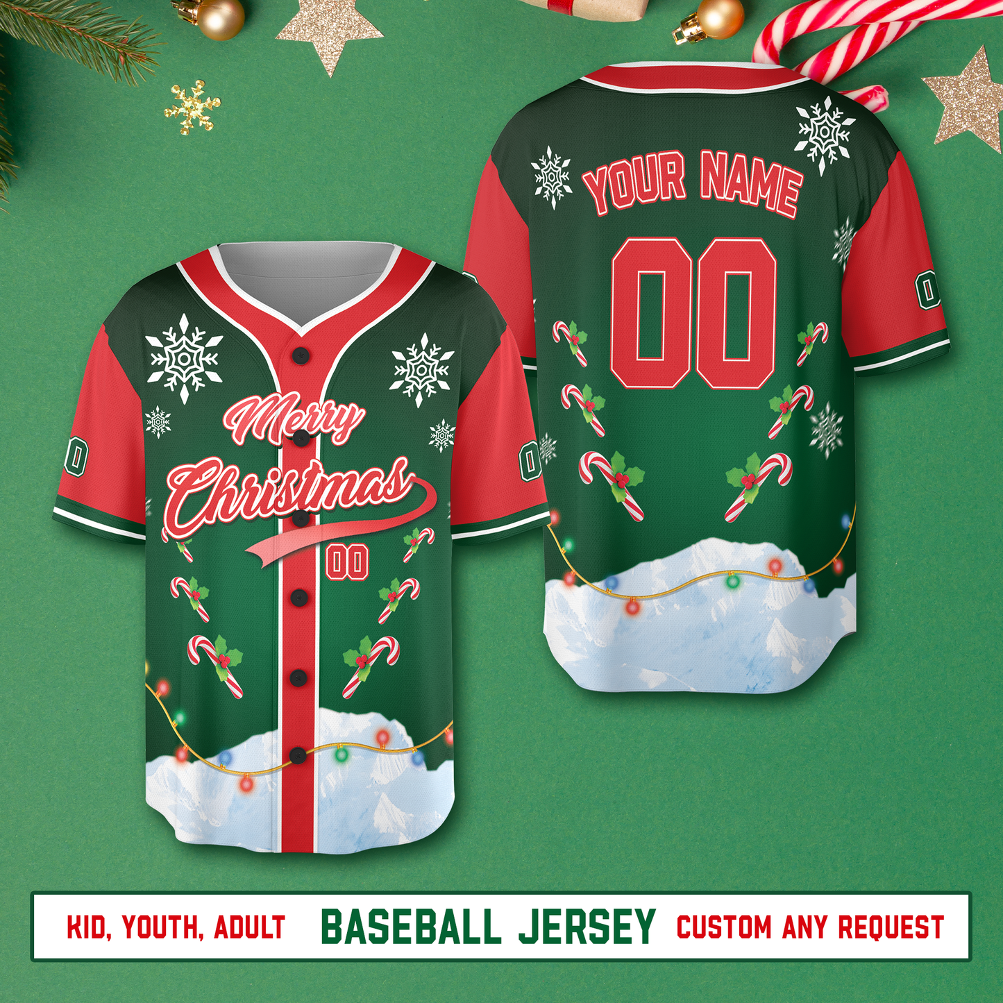 Customized Green Merry Christmas Baseball Jerseys