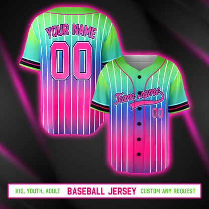 Custom Neon Pink - Green Galaxy Baseball Jersey Uniforms