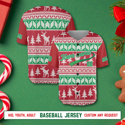 Customized Ugly Sweater Merry Christmas Baseball Jersey