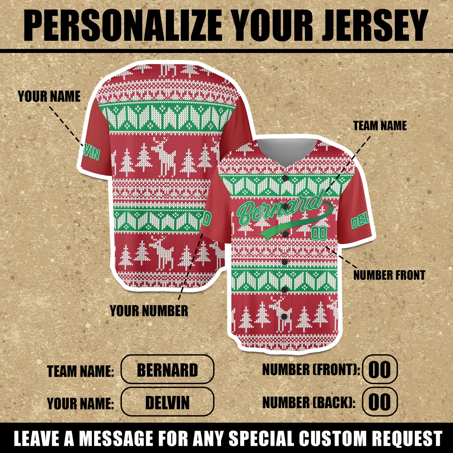 Customized Ugly Sweater Merry Christmas Baseball Jersey