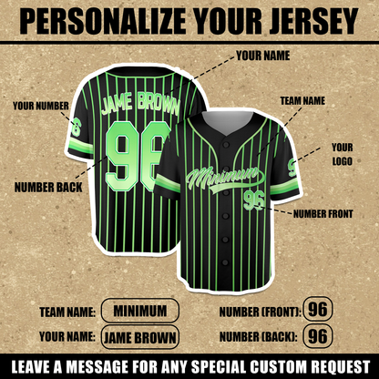 Customized Neon Green Jersey Pinstripe Green Jersey For Baseball