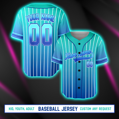 Custom Neon Blue Striped Galaxy Baseball Jersey Uniforms