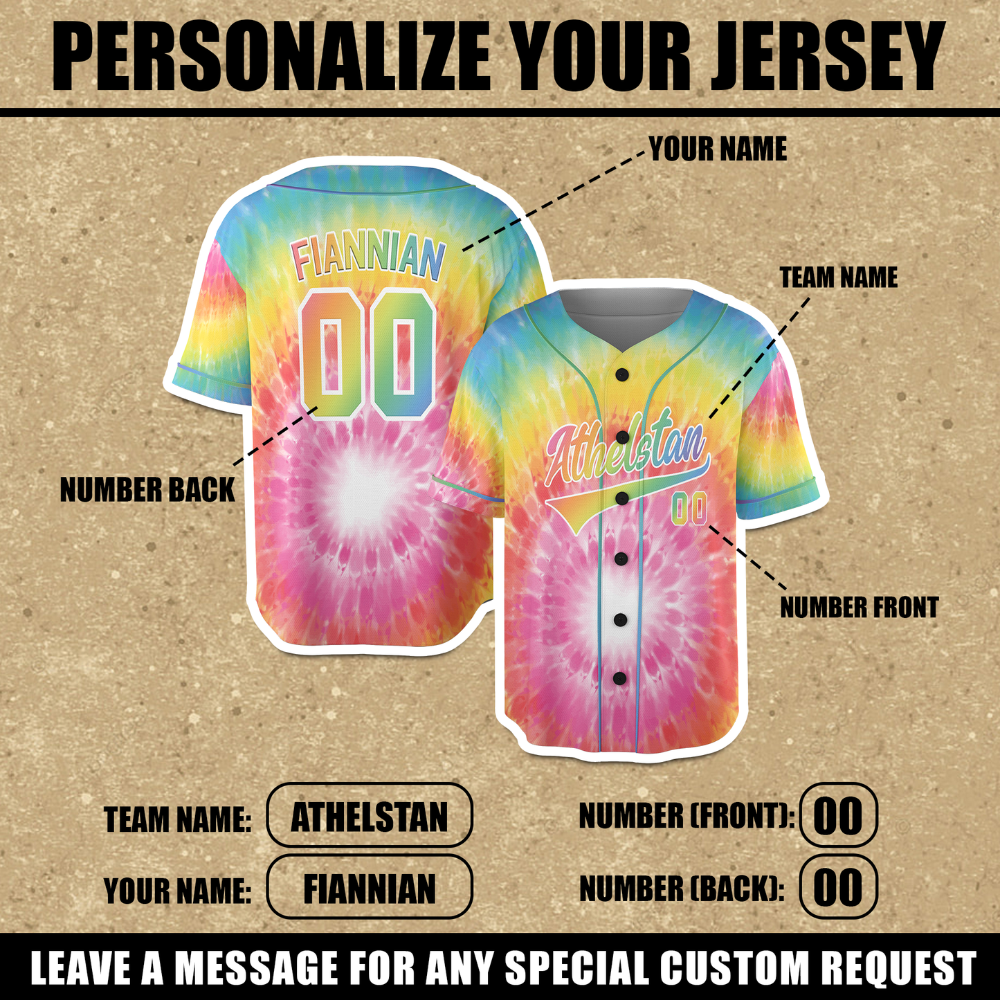 Customized Pink - Yellow Tie dye Jersey Pinstripe Groovy Jersey