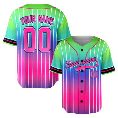 Custom Neon Pink - Green Galaxy Baseball Jersey Uniforms