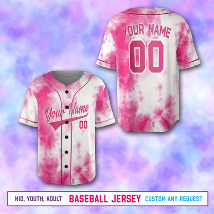 Customized Pink - White Tie dye Jersey Pinstripe Groovy Jersey