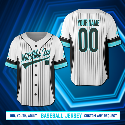 Customized Not Like Us Neon Blue Jersey Pinstripe Blue Jersey Uniform For Baseball Fans Not Like Us